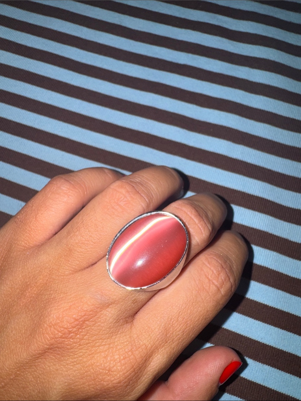 Funky Oval Pink Stone Silver Cocktail Ring! 💍